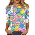 thumbnail image 3 of Womens Easter Tops Crewneck 3/4 Sleeve T Shirt Colored Eggs Print Trendy Loose Fit Tunic Tops Soft Family Gifts T-Shirts, #01 Light pink, XXL, 3 of 6
