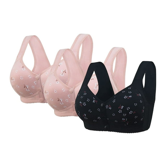 WZXFASHION Bras For Women 2025 Summer 3 Piece Set: Breathable Front Bra Full Support Wide Back No Underwire Everyday Bra Bra K 52