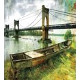 thumbnail image 3 of Landscape Duvet Cover Set, Bridge and Old Boat on Riverside Distressed Paint Style Nostalgic City Picture, Decorative 3 Piece Bedding Set with 2 Pillow Shams, Queen Size, Green Grey, by Ambesonne, 3 of 3