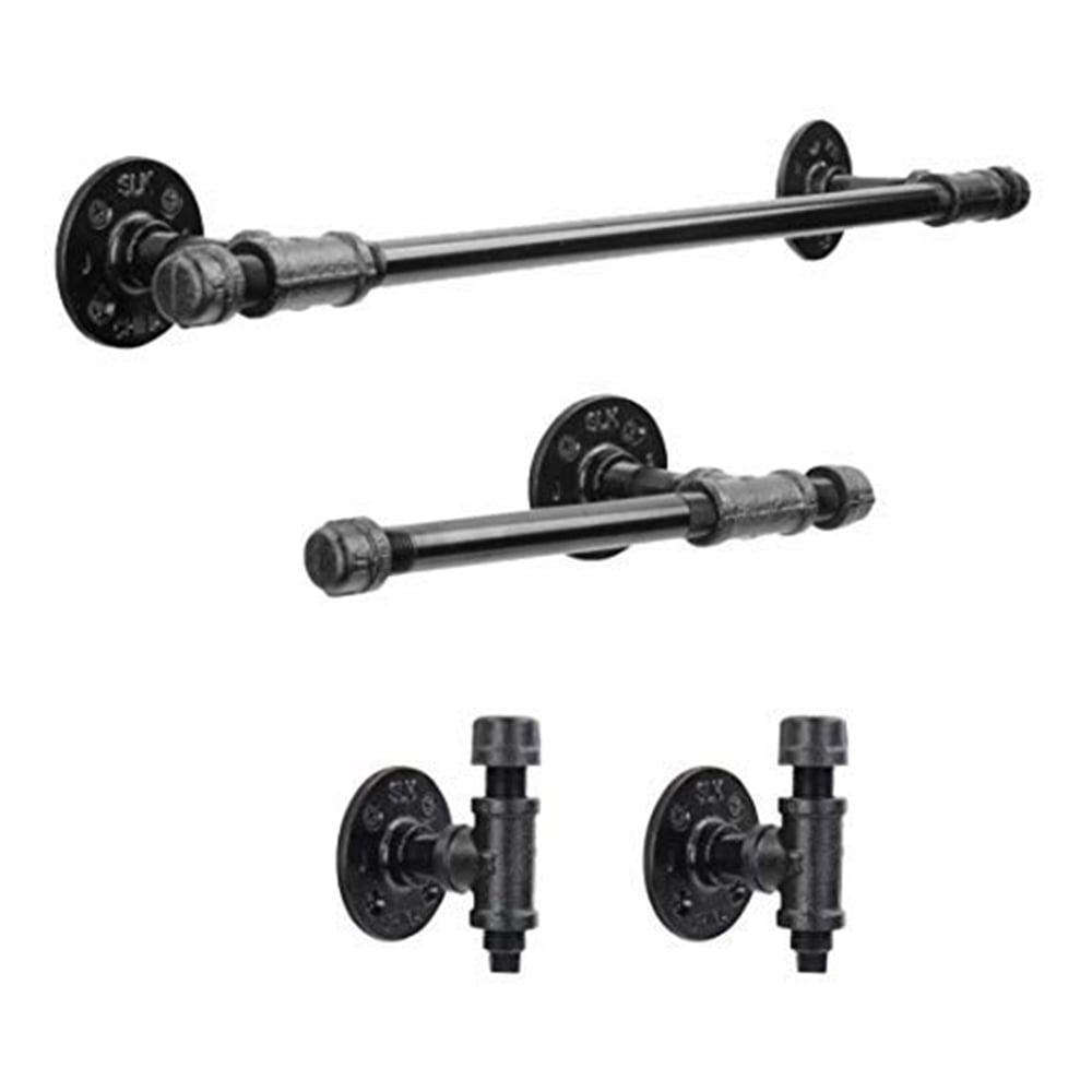 24 & 18 Inch Bath Pipe Towel Rack Bar and Toilet Paper Holder,Coated Finish Industrial Pipe Bathroom Hardware Fixture Set Bathroom Accessories Set 5-Piece Kit Includes Robe Hook 