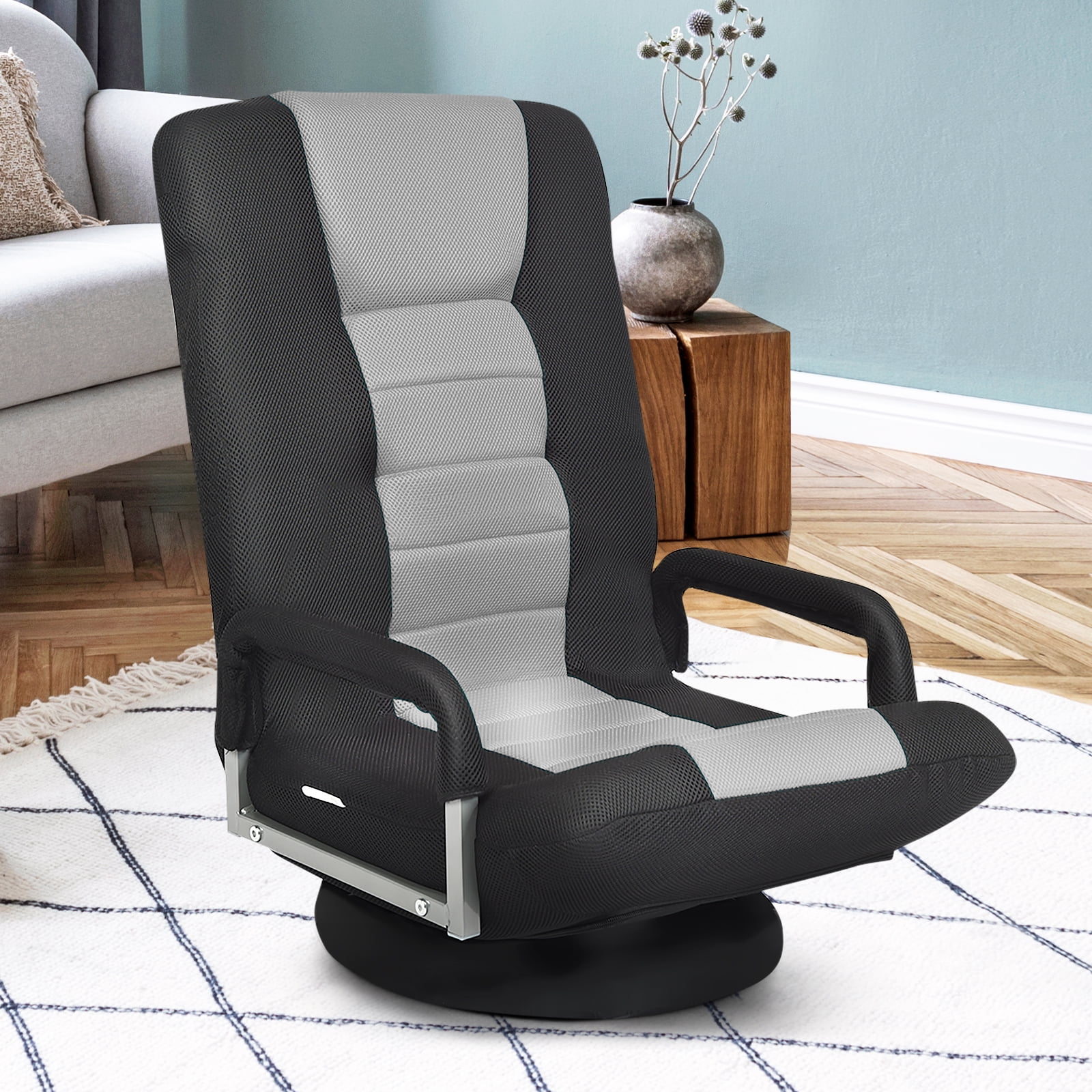 Giantex Reclining Folding Gaming Chair Video Gaming Rocker w 5 Position Adjustable Backrest 360 Degree Swivel Round Base Padded Lazy Sofa Chair