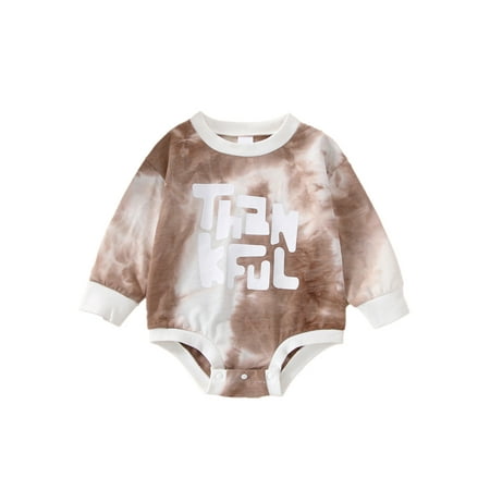 

Toddler Baby Girl Boy Thanksgiving Day Rompers Spring Fall Tie Dye Print Crew Neck Long Sleeve Jumpsuit