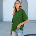 thumbnail image 4 of Women Oversized T Shirts Short Sleeve Summer Casual Loose Top Basic Tee with Pocket Dark Green L, 4 of 5