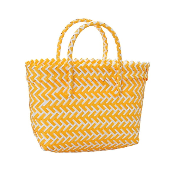 Woven Shopping Basket Handmade Market Tote Breathable Lightweight Beach Bag for Grocery Fruits Outdoor Vacation