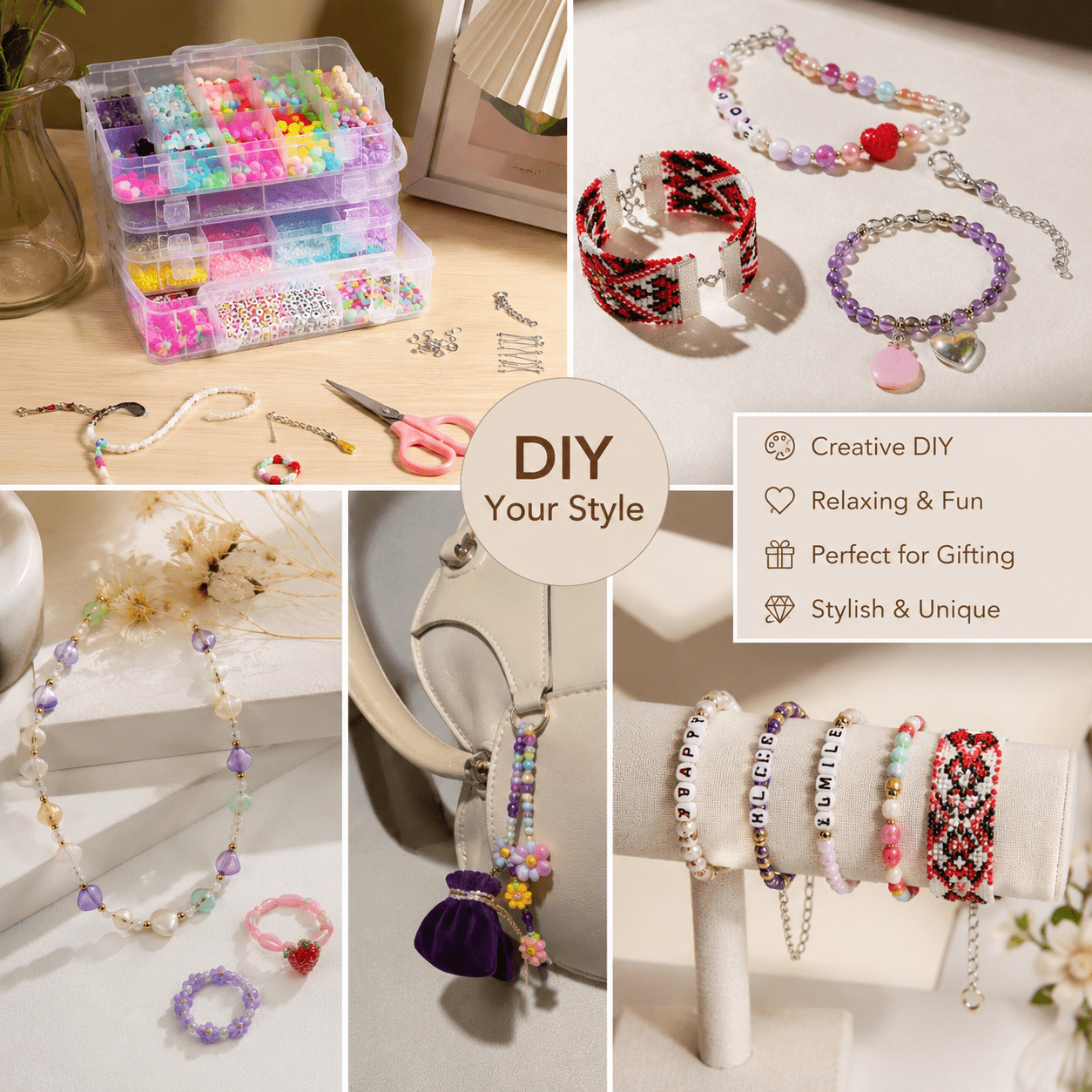 EEEkit DIY Bracelet Making Kit for Girls, Jewelry Craft Beads Set with Seed Beads, Letter Beads, Charms, Elastic String, Pendant Accessories, Friendship Bracelet Kit