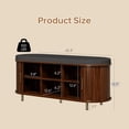 thumbnail image 5 of 2-Tier Storage Bench,Wide Shoe Bench with Thickened Padded Seat Cushion, Mid Century Modern Fluted Sliding Door and Adjustable Shelf, for Entryway, Living Room, Bedroom (Walnut, 43.3“), 5 of 7