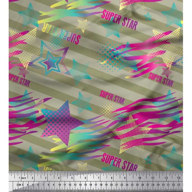 Soimoi Modal Satin Fabric Star & Diagonal Stripe Printed Fabric 1 Yard 42 Inch Wide
