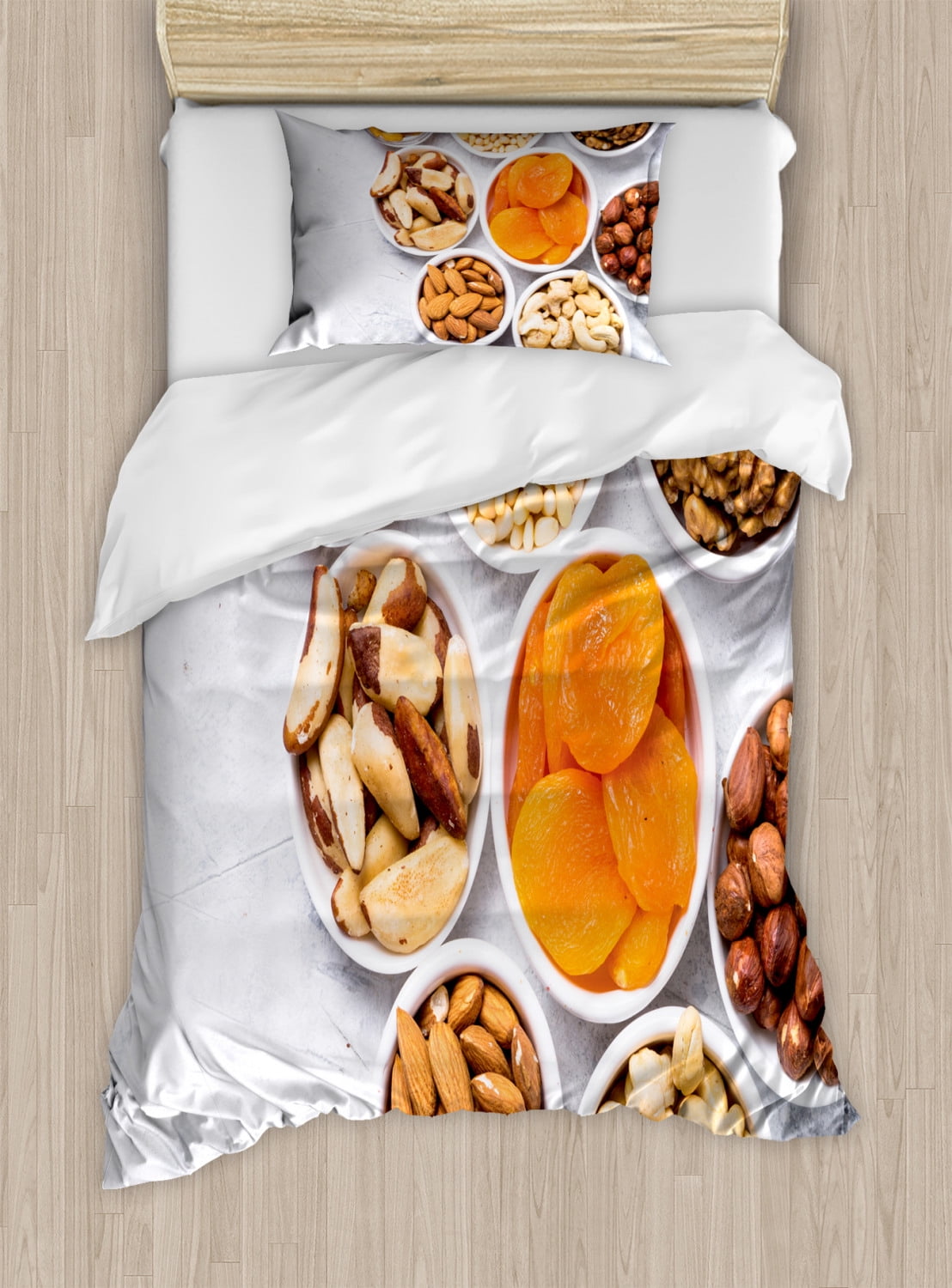 Apricot Duvet Cover Set Twin Size, Healthy Food Themed Organic
