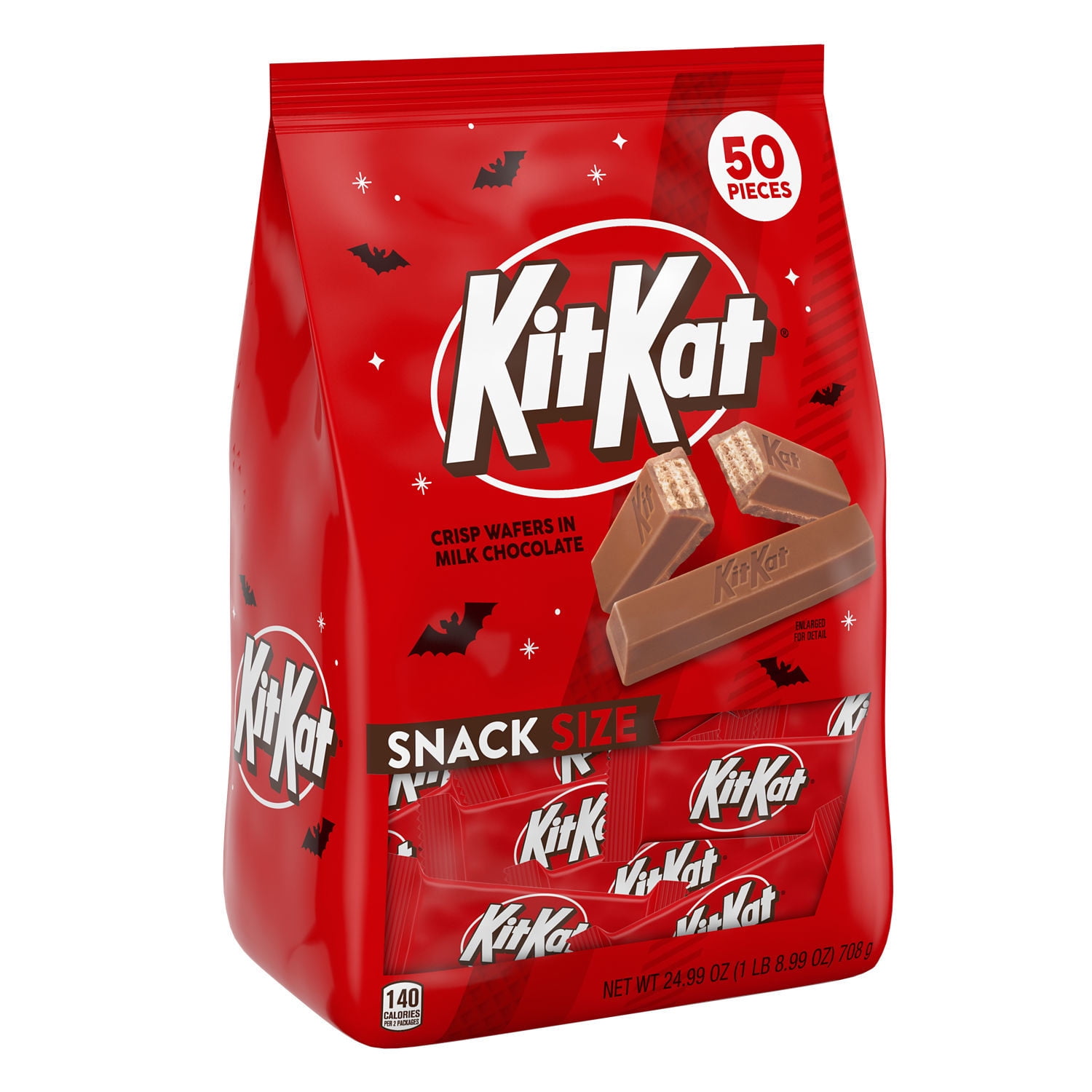 Kit Kat Milk Chocolate Wafer Snack Size Halloween Candy, Bag 24.99 oz, 50 Pieces