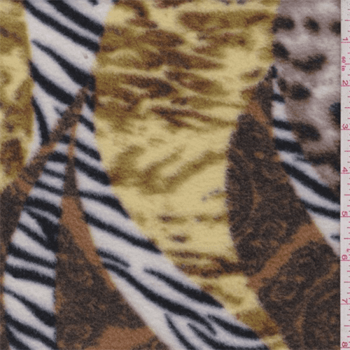 Black/White/Brown Animal Print Paisley Fleece, Fabric By the Yard