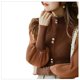 thumbnail image 2 of Suéter de mujer de punto con base de manga farol y cuello alto con diseño de hongo negro estilo femenino elegante de otoño e invierno, 2 of 6
