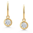 thumbnail image 2 of Gem Stone King 14K Yellow Gold White Zirconia Dangle Earrings for Women (1.50 Cttw, Gemstone Birthstone, Round 5MM, Bezel Setting), 2 of 4
