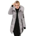 thumbnail image 3 of Women's Long Hooded Winter Coat Slim Fit Quilted Puffer Jacket Grey XXXXL, 3 of 7