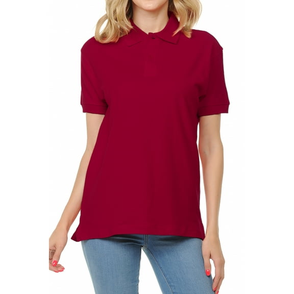 Basico (Red) Polo Collared Shirts For Women 100% Cotton Short Sleeve Golf Polo Shirts For Women and Juniors