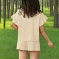 thumbnail image 7 of Cethrio Girls Outfit Sets, Relaxed Fit 2 Piece Ruffle Sleeve T-shirts & Shorts Set Beige Size 8-9T, 7 of 7