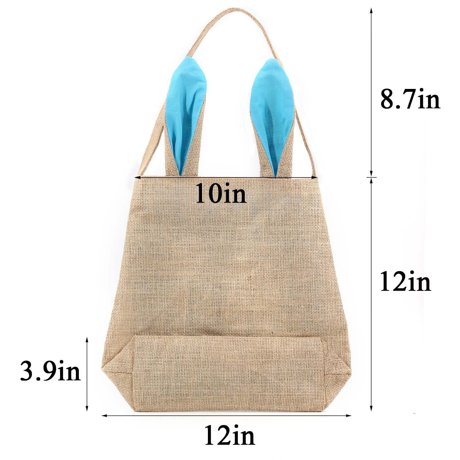 Easter Bunny Bag & Basket for Egg Hunts. Children's Tote Handbag Container with Bunny Ears Design, for Carrying Eggs, Candy, Gifts at Easter Party. (Bunny Ear Jute Tote Random colors 4 pk)