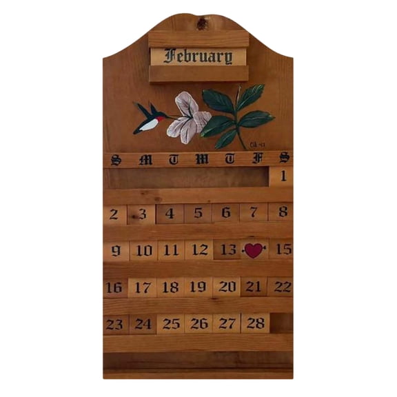 DVKOVI Wooden Perpetual Wall Calendar Reusable DIY Holiday Calendars Vintage Floral Hummingbird Home Decor one Size