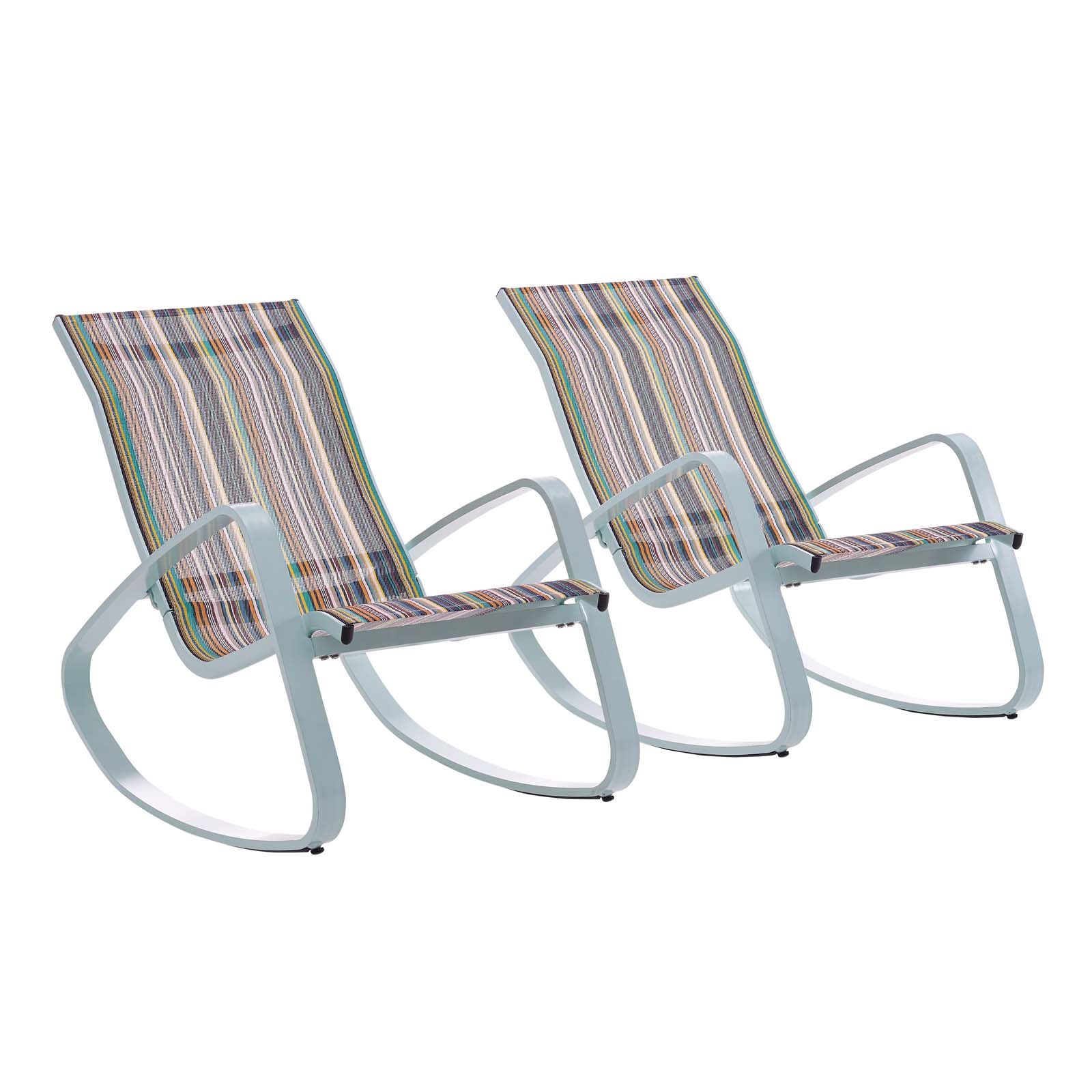 Modway Traveler Rocking Lounge Chair Outdoor Patio Mesh Sling Set of 2 in Green Stripe - image 2 of 6