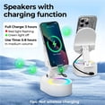 thumbnail image 4 of Rulwuck Wireless Induction Audio Bluetooth Speaker 5in1 Phone Holder Emergency Rechargeable (3000mAh) with Colorful Ambient Light 300° Foldable for Tablet iPhone Android, Gifts for Men Women,white, 4 of 7