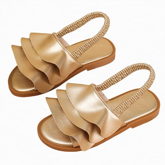 TOWED22 Girls Genuine Leather Soft Closed Toe Princess Flat Shoes Summer Sandals(Toddler/Little Kid) Gold,13