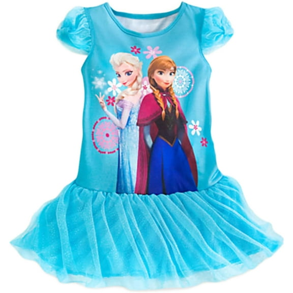 Disney Frozen Sisters Anna and Elsa Girl's Nightgown with Tulle Bubble Hemline (Size 9/10)