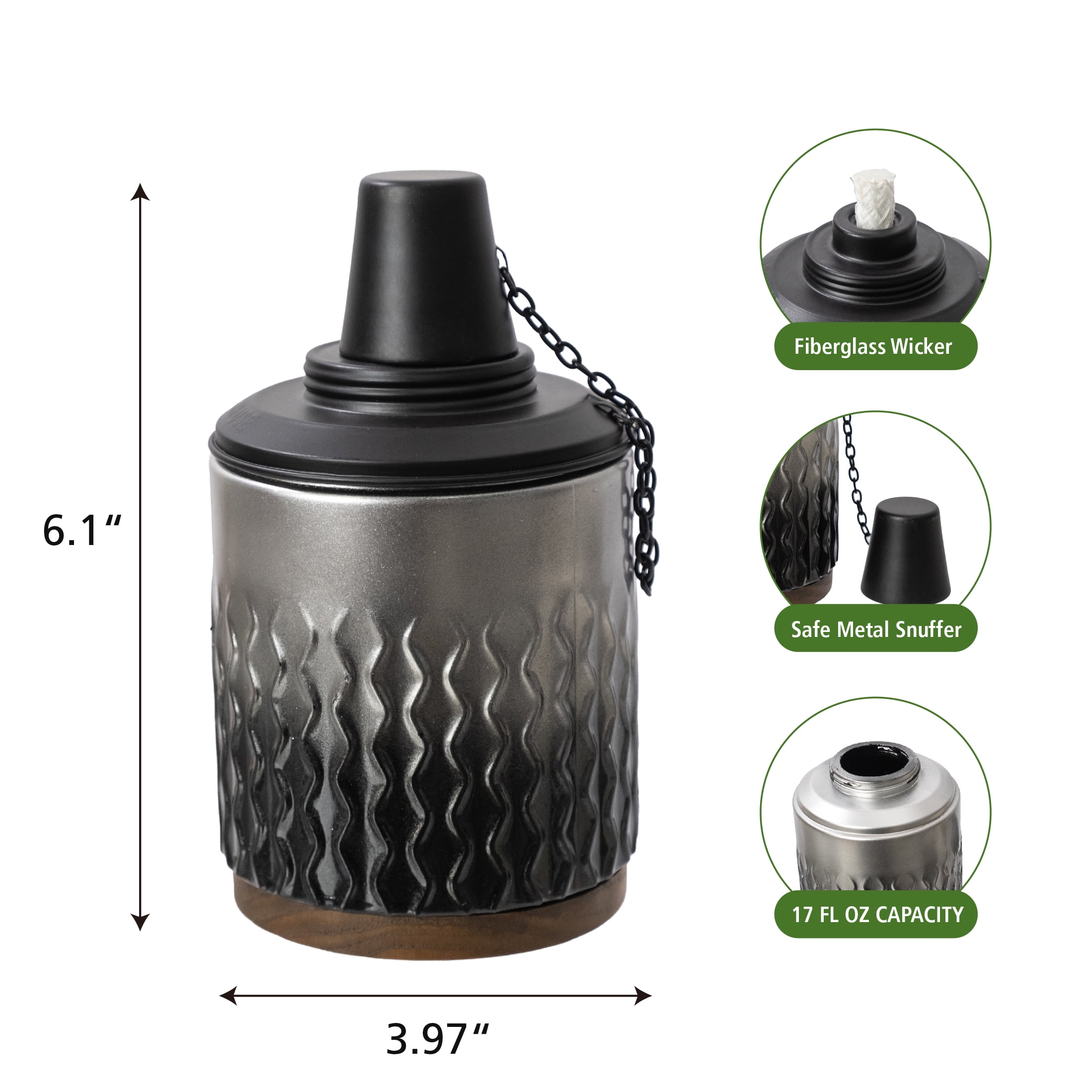 Mainstays Midnight Glass Outdoor Tabletop Torch with Fiberglass Wick, Decorative Torch