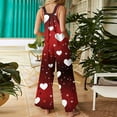 thumbnail image 4 of Fgvctg Valentine's Day Womens Jumpsuit Wide Leg Pant Cute Love Heart Graphic Overall Sleeveless Rompers Spaghetti Straps Jumpsuits Oversized Bib Overalls Sprimg Clothing With Pockets Wine 2XL, 4 of 7