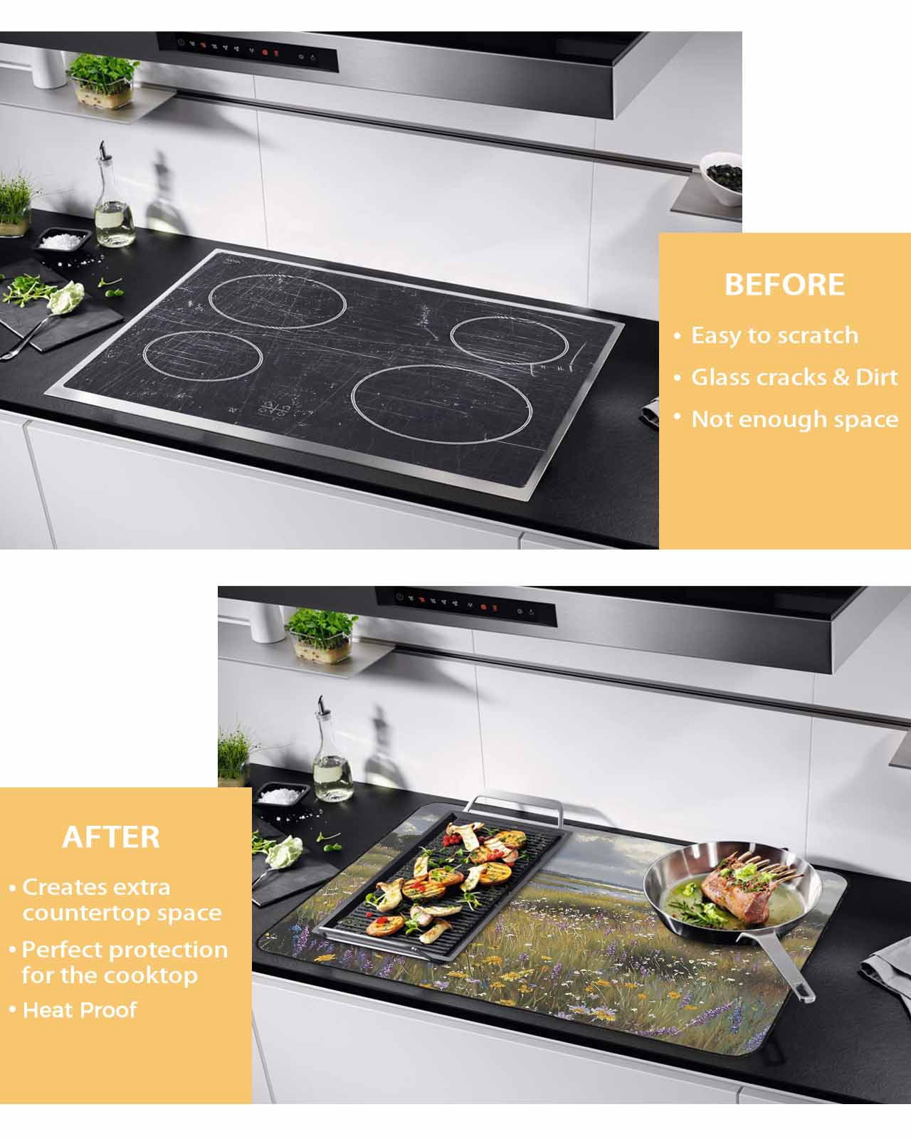 nqOlkjepod Large Induction Cooktop Protector Mat 36"x21", Spring Floral Stove Top Covers for Electric Stove, Modern Oil Painting Farmhouse Decorative Stove Burner Cover Mats, Glass Top Stove Cover