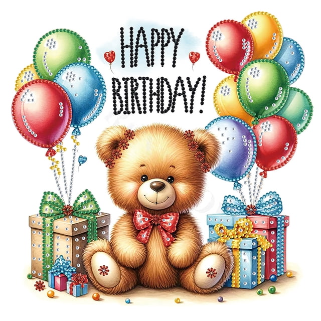 Dibujos Animados Osito Peluche Cumpleaños Bsvklp Con Diamantes Parciales Resina 30*30cm