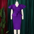 thumbnail image 4 of AURA Plus Size Summer Ruffle V Neck Slim Fit Bodycon Dress Elegant High Waist Midi Dress XL XXXL, 4 of 10