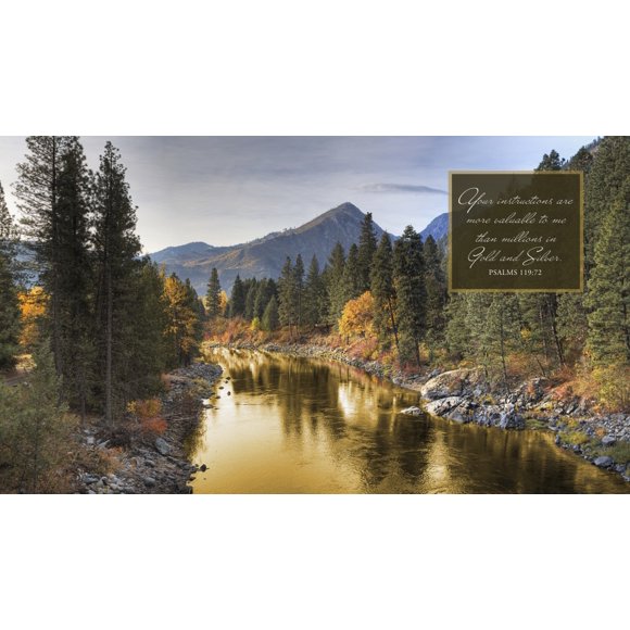 Image Of A Scenic Landscape And Reflection Of Autumn Colours In A River With Scripture From Psalms 119:72 by Tim Antoniuk / Design Pics (40 x 22)
