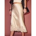 thumbnail image 3 of Champagne Silk Satin Midi Skirt With Lace Trim Elastic Waist A-Line, 3 of 7