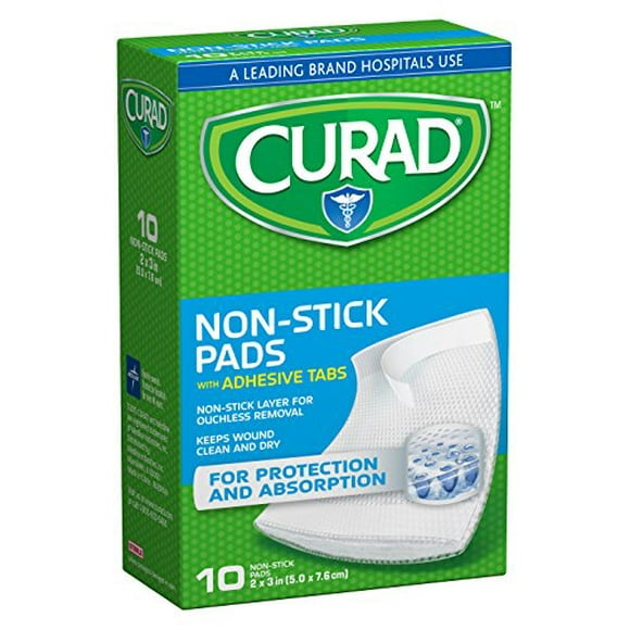 Curad Tampons Antiadhésifs, 2 Pouces X 3 Pouces avec Languettes Adhésives, 10 Unités