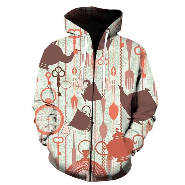 Sudadera con capucha y cremallera con estampado abstracto en contraste novedoso para hombre, sudadera divertida con estampado 3D, ropa unisex, tops