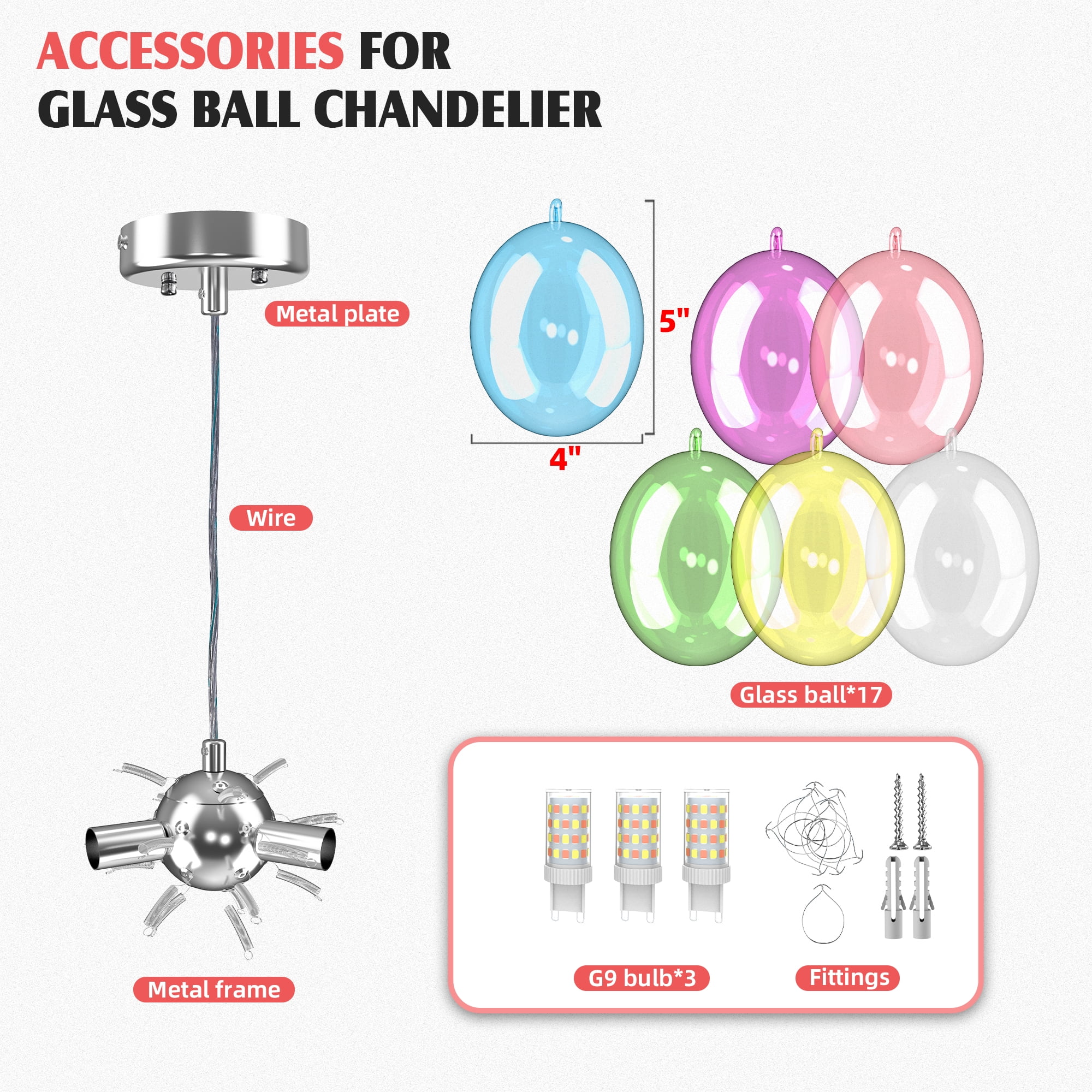 Longree Color Glass Bubble Ball Chandelier, Blown Glass Pendant Light Fixture for Children's Rooms, Bedrooms, Living Rooms - 40x30 inch