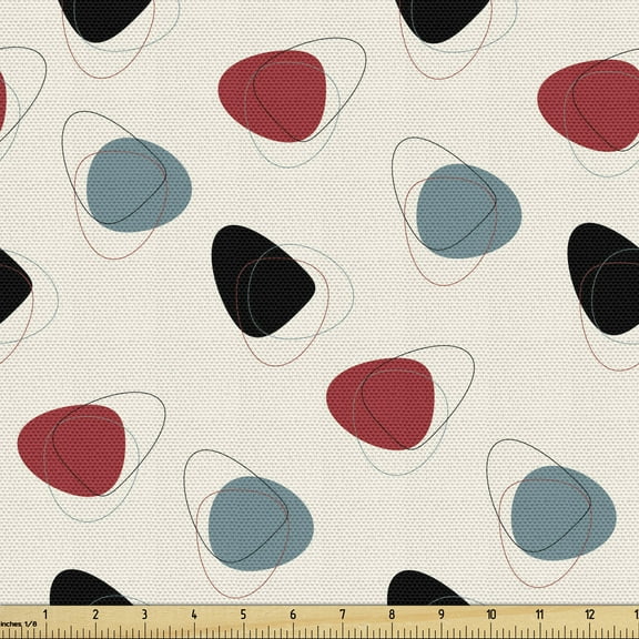 Ambesonne Mid Century Fabric by the Yard Upholstery, Retro Space Design, 2 Yards, Slate Blue Red Black