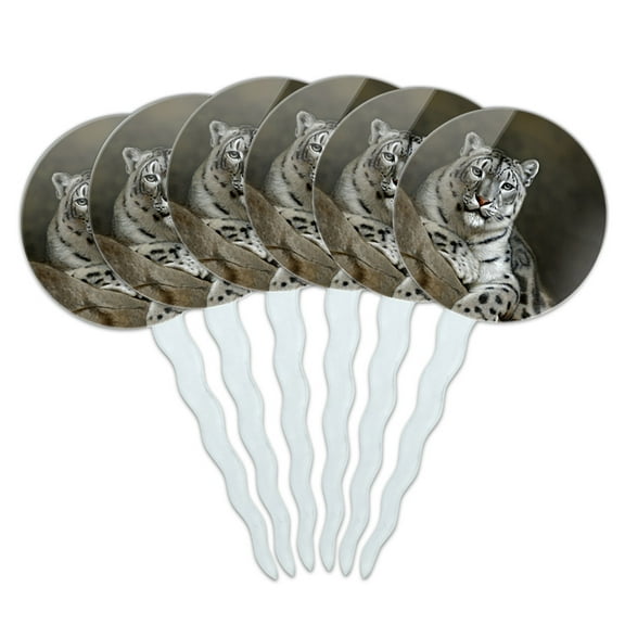 Snow Leopard on Ledge Cupcake Picks Toppers Decoration Set of 6