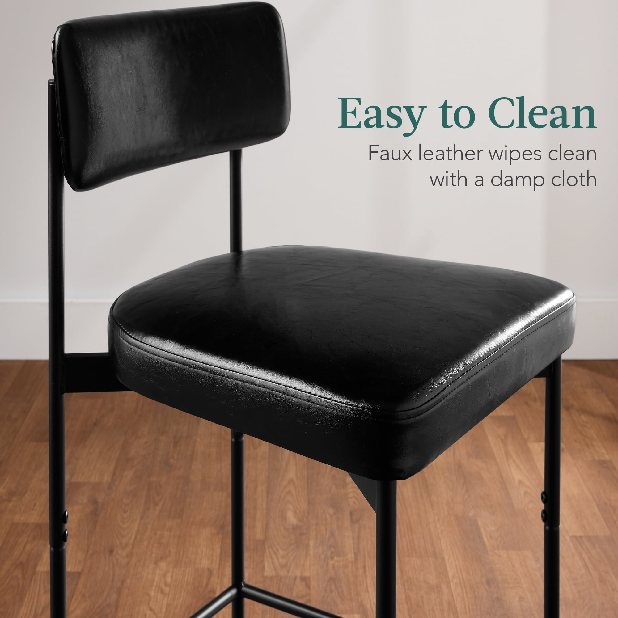 Best Choice Products Set of 2, Armless Counter Height Bar Stools, Modern PU Faux Leather Stools - Midnight Black