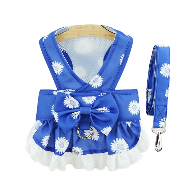 CSChome Laisse pour Chien Robe Laisse pour Chien Imprimé Fleur Grand Ourlet Sans Manches Col Rond Matériau Doux Décoratif Respirant Printemps Été Laisse pour Animal de Compagnie