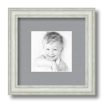 ArtToFrames 9x9 Matted Picture Frame with 5x5 Single Mat Photo Opening Framed in 1.25 Off White Wash on Ash and 2 Silver Mat (FWM-4098-9x9)