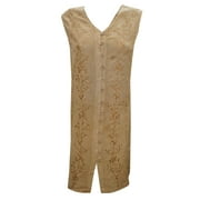 Mogul Women's Tunic Dress Button Front Brown Embroidered Sleeveless Shift Dresses XL