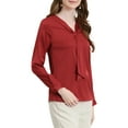 thumbnail image 4 of Allegra K Women's Tie Neck Long Sleeve Elegant Button Cuff Office Shirt, 4 of 6