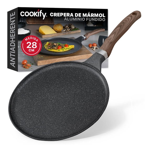 Crepera con Revestimiento Antiadherente de Mármol, Comal de Cocina Cookify (Negro, 28 cm)