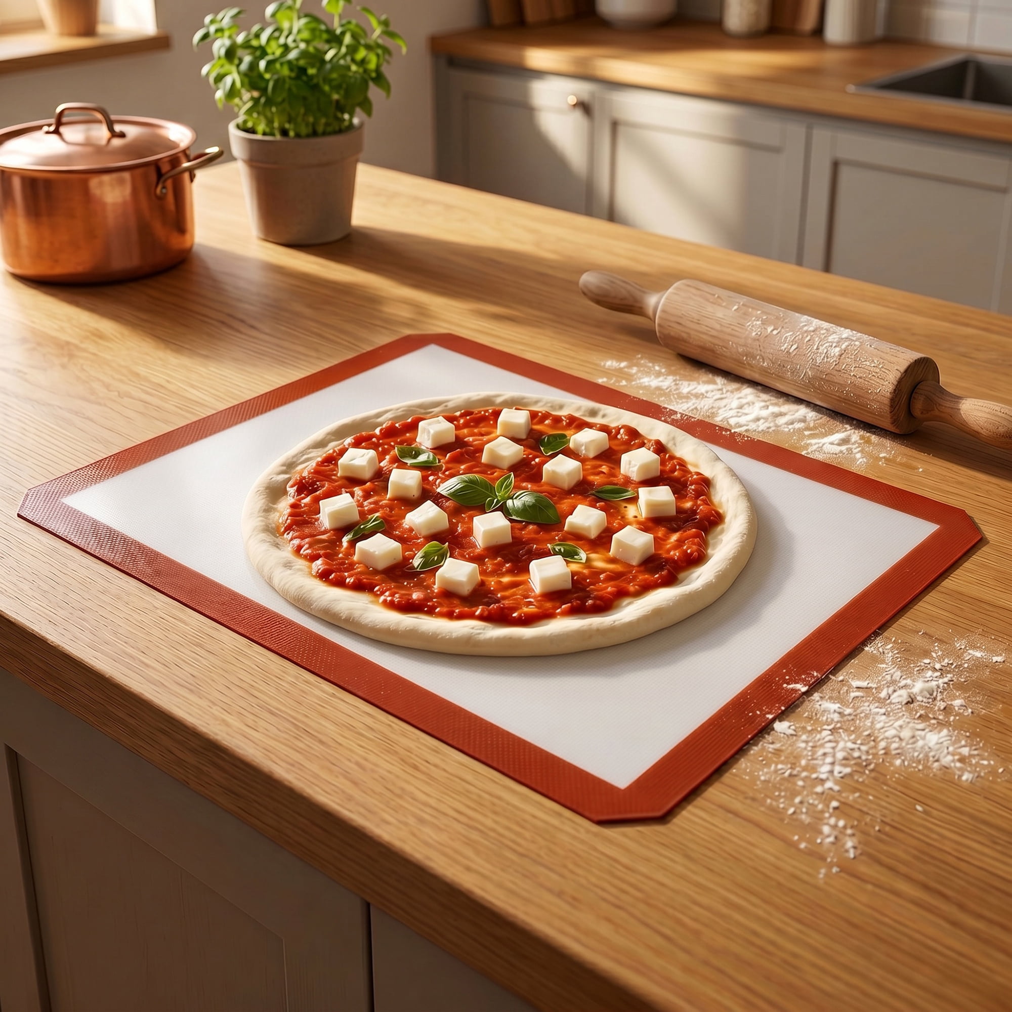 Unique Bargains Heat Resistant Dough Rolling Baking Sheet Pastry Mat Red-White 15.7"x11.8"