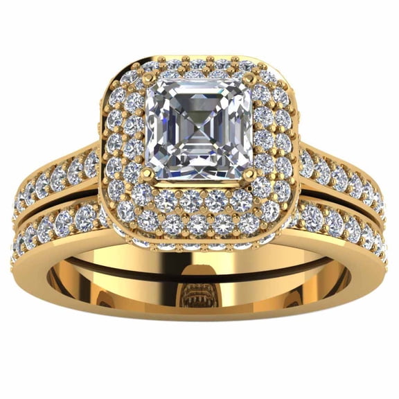 GYVAIN Yellow Gold Plated Square 1.5CT CZ Women Wedding Ring Sets Engagement Ring for Woman