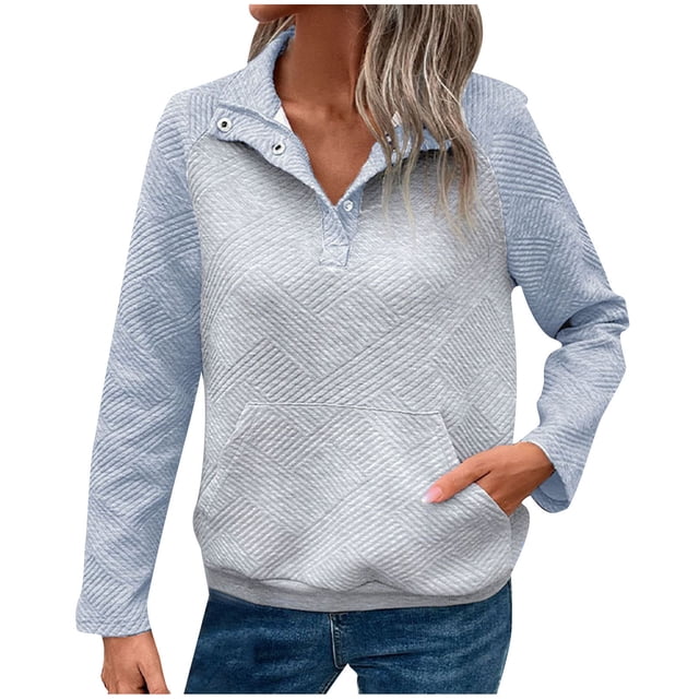 Annhoo Fall Sweatshirts for Women Loose Long Sleeve Half Button Lapel Tops Trendy Color Block Pullover Shirts