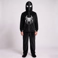 thumbnail image 5 of Kids Full-Zip Fleece Hoodie with Mask, Superhero Web Print Costume Sweatshirt for Halloween Party Black 120, 5 of 5