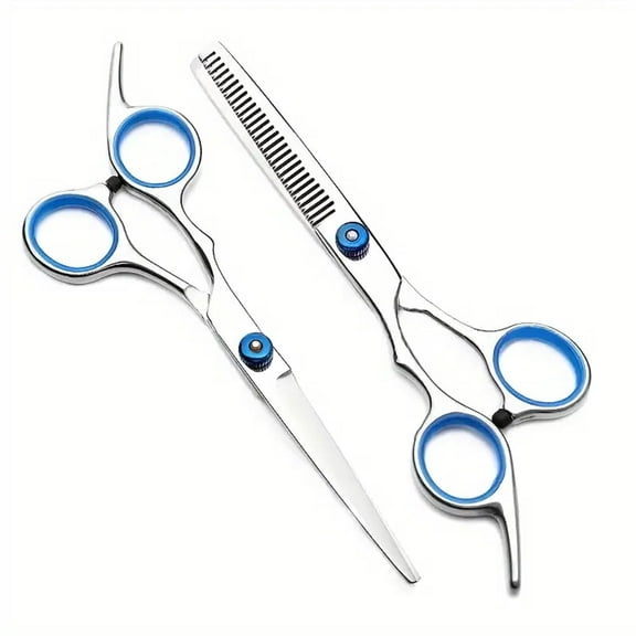 BYXAS 6 Inch 2 PCS Hair Cutting Shears Set with Large Finger Holes, Professional Barber Stylist Texturizing Shears, Salon Hair Cutting Scissors,Stainless Steel, Silver