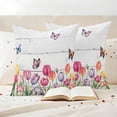 thumbnail image 3 of Spring Tulips Pillow Covers 2 Pack Watercolor Colorful Floral Leaf Butterfly Wood Grain Pillowcase Waterproof Outdoor Throw Pillow Cover for Patio Garden Square Cushion 18”x18”, 3 of 9
