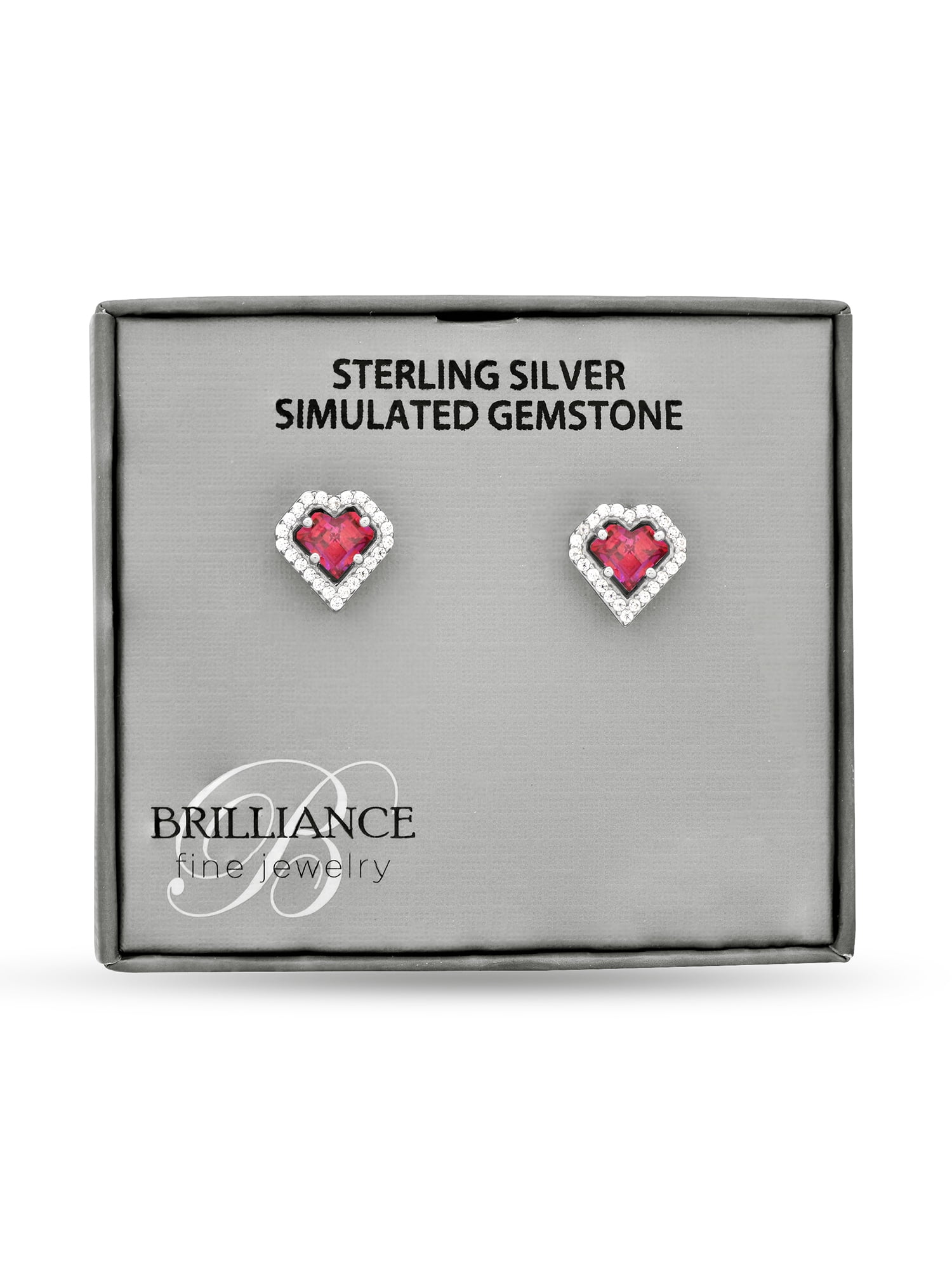 Brilliance Fine Jewerly Red Cubic Zirconia Heart Frame Sterling Silver Earrings